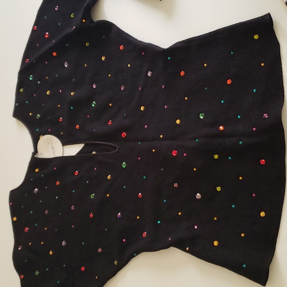 Vintage bedazzled 3/4 sleeve top. Black, size S - Picture 4 of 5